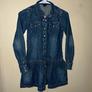 Ralph Lauren Girls Denim Pearl Snap Shirt Dress Long Sleeve Dropped Waist Size 8